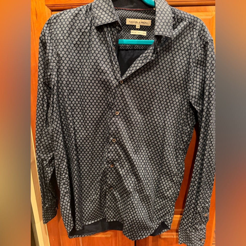 Men's Navy and Gray Patterned Shirt